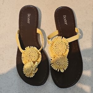 Dexter Yellow Floral-Embellished Thong Sandals